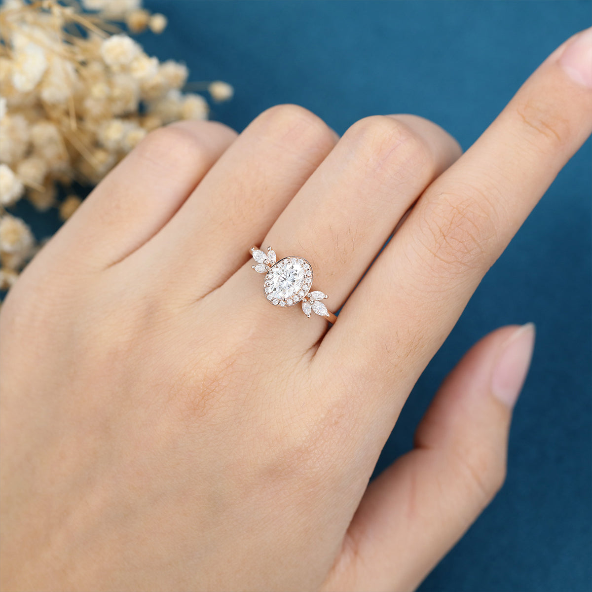 1.33 CT Oval Shaped Moissanite Halo Engagement Ring