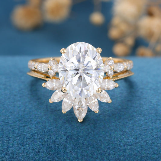 2.72 CT Oval Shaped Moissanite Pave Setting Bridal Set