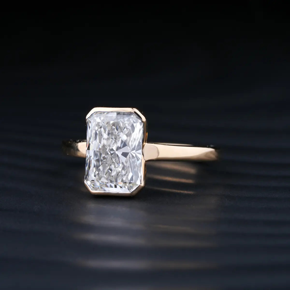 2.0 CT Radiant Cut Moissanite Half Bezel Set Engagement Ring