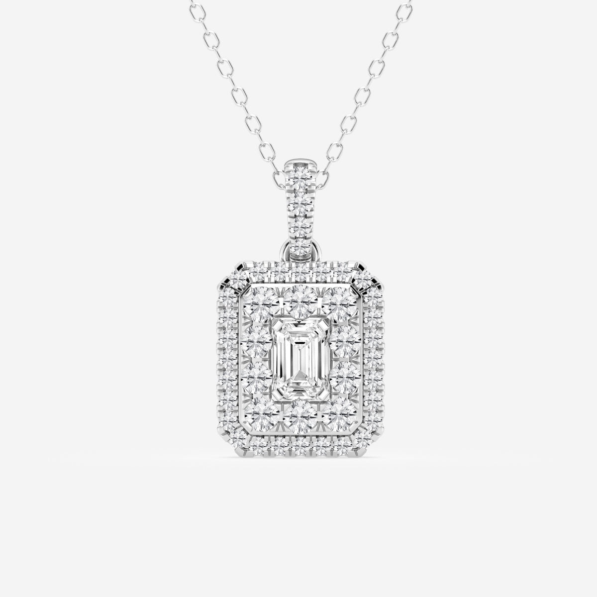 0.33 CT Emerald Moissanite Diamond Halo Style Necklace