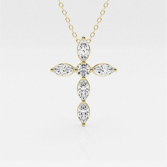 1.0 TCW Round & Marquise Moissanite Diamond Cross Necklace