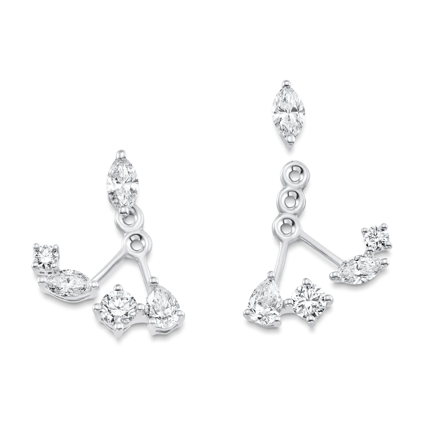 1.47 TCW Pear, Marquise & Round Moissanite Diamond Ear Jacket Earrings