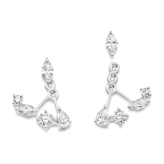 1.47 TCW Pear, Marquise & Round Moissanite Diamond Ear Jacket Earrings