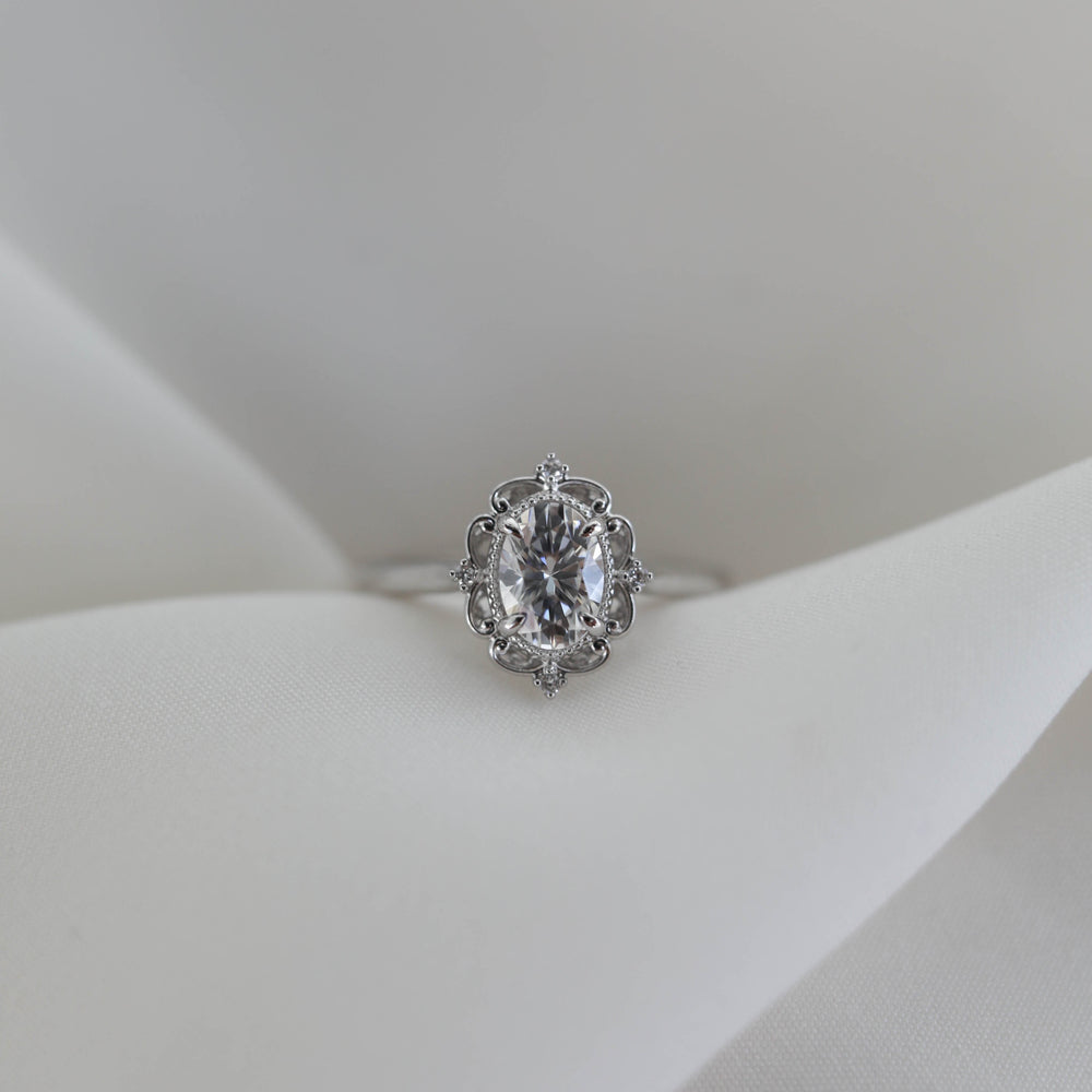 3.25CT Oval Cut Vintage Moissanite Diamond Engagement Ring