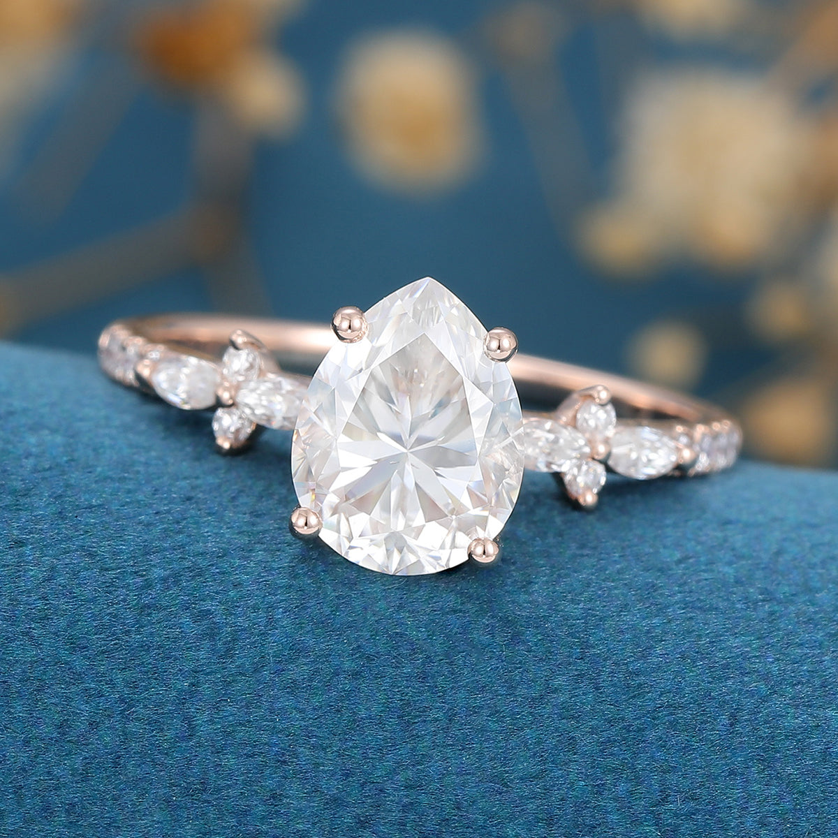 1.0 CT Pear Shaped Moissanite Solitaire Pave Engagement Ring