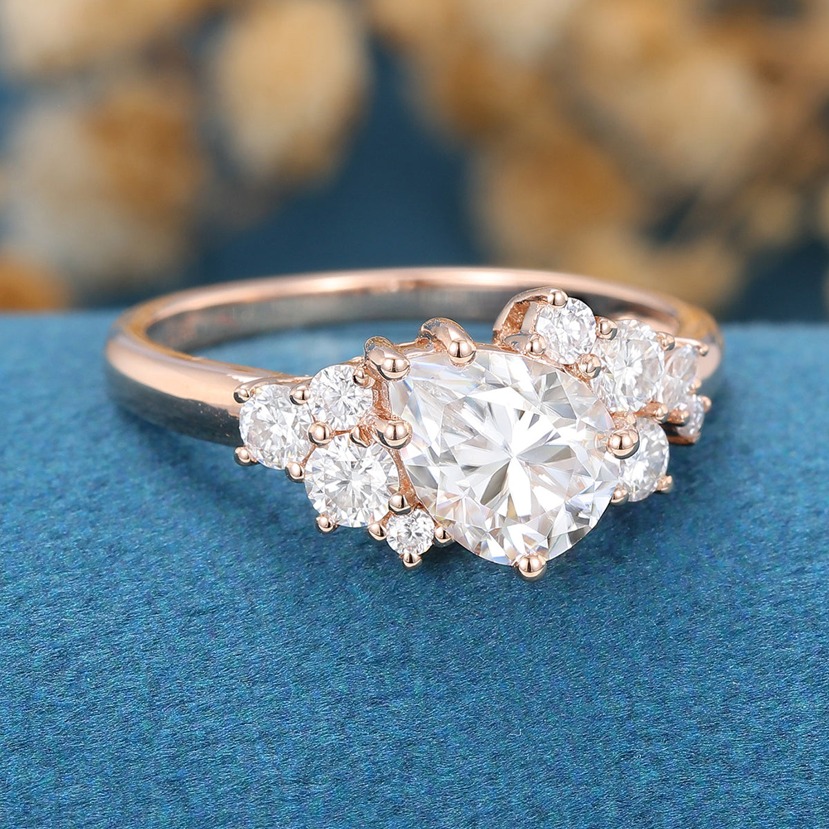 1.0 CT Pear Shaped Moissanite Cluster Engagement Ring