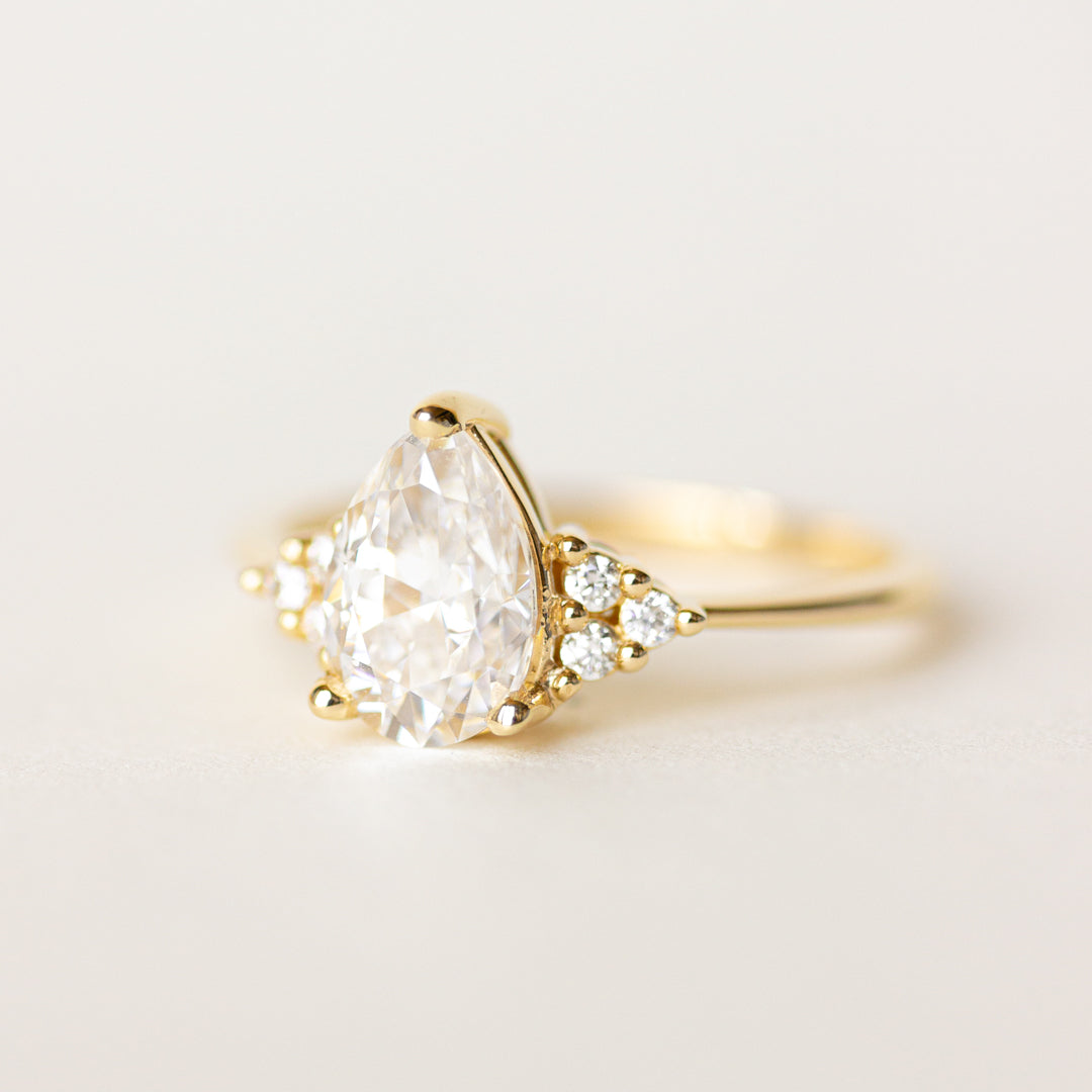 1.33 CT Pear Moissanite Cluster Engagement Ring