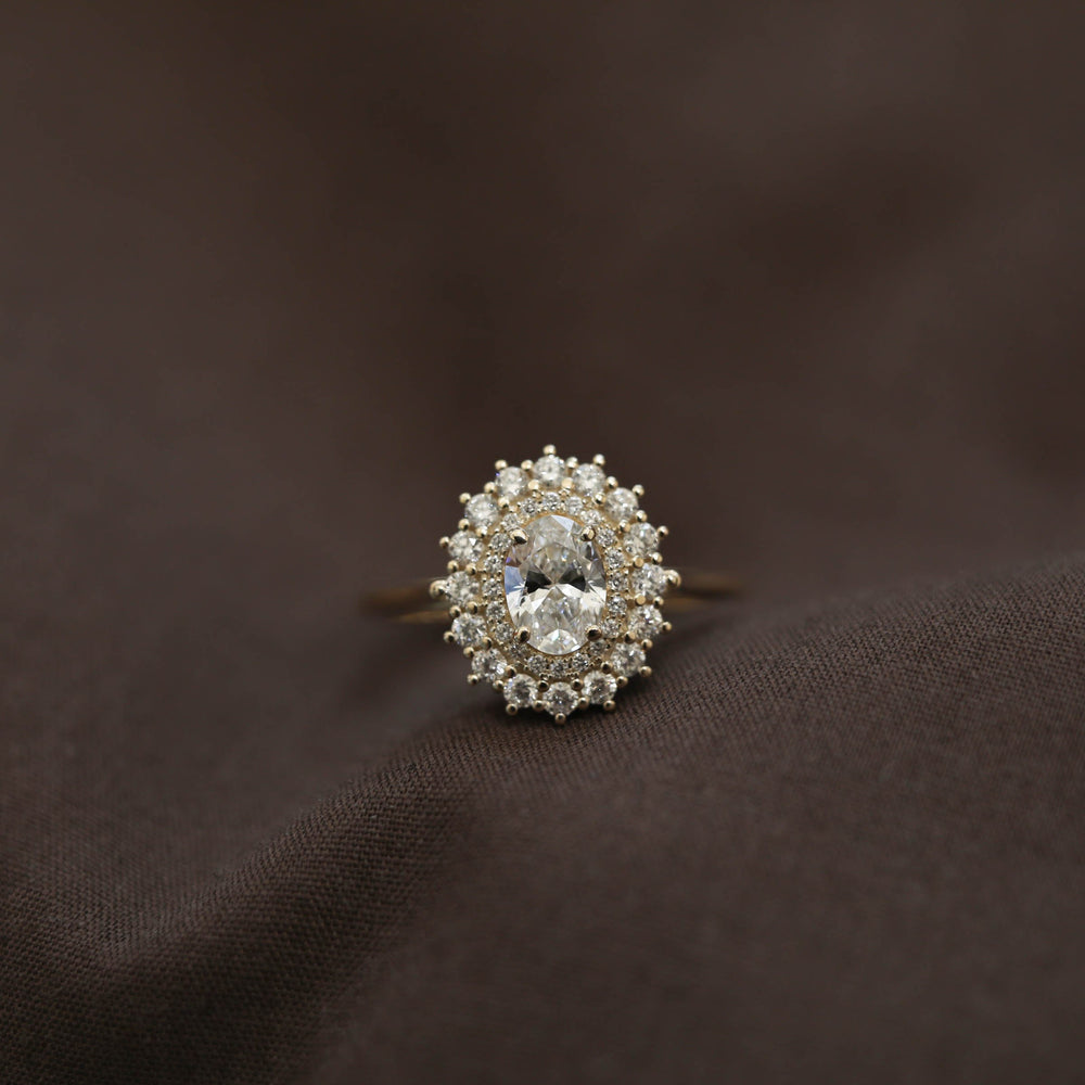 0.75CT Oval Cut Double Halo Moissanite Diamond Engagement Ring For Her