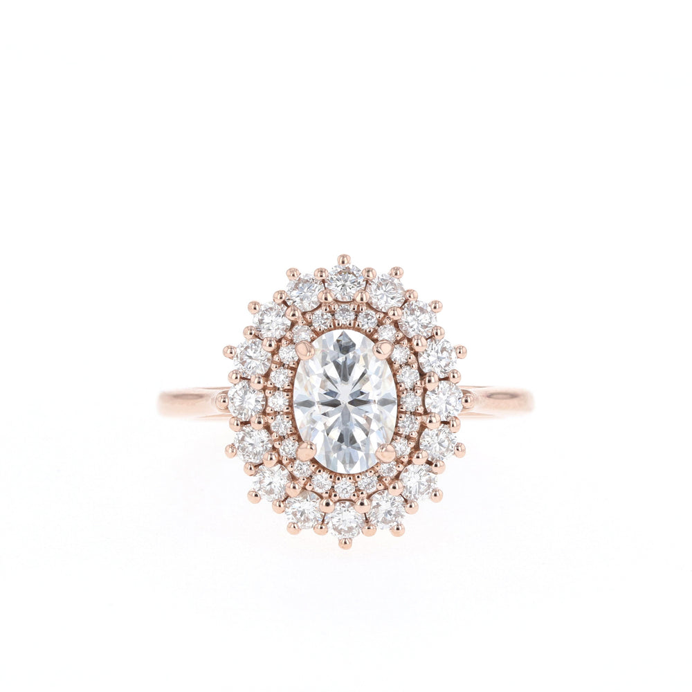 0.75CT Oval Cut Double Halo Moissanite Diamond Engagement Ring For Her