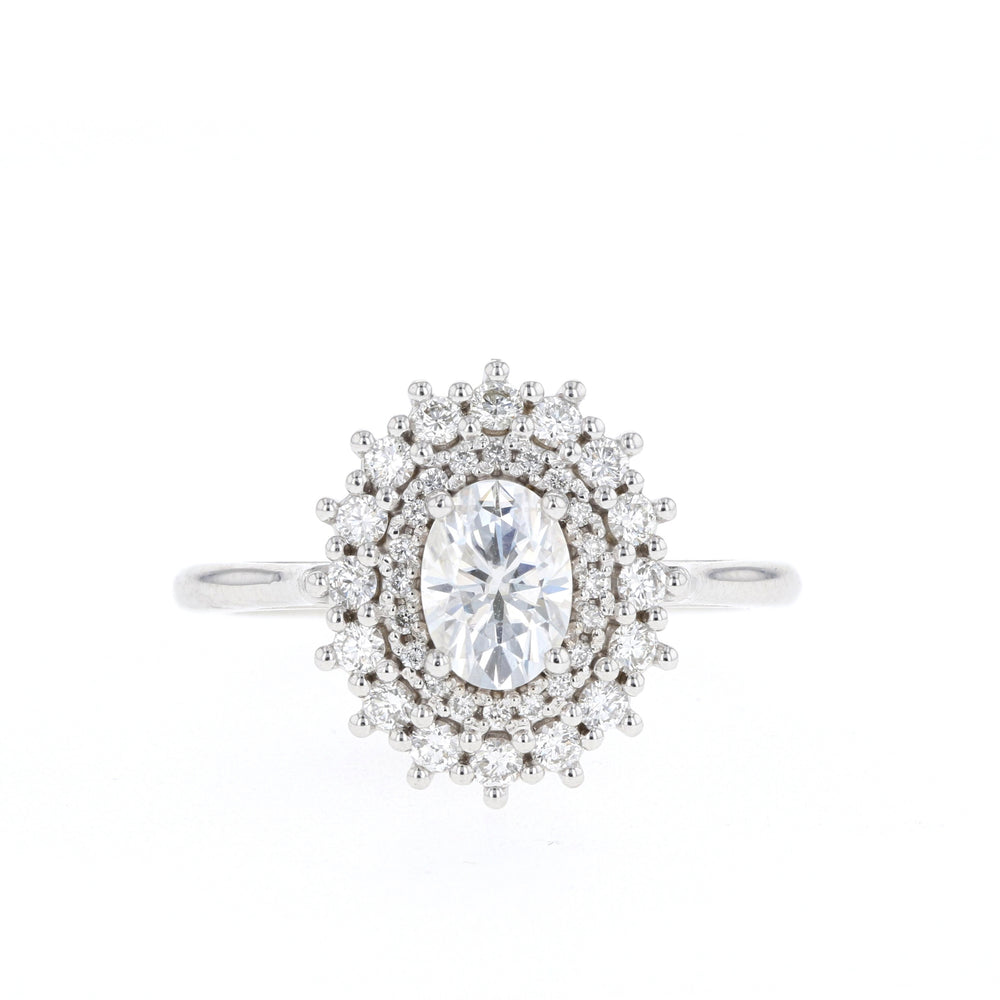 0.75CT Oval Cut Double Halo Moissanite Diamond Engagement Ring For Her