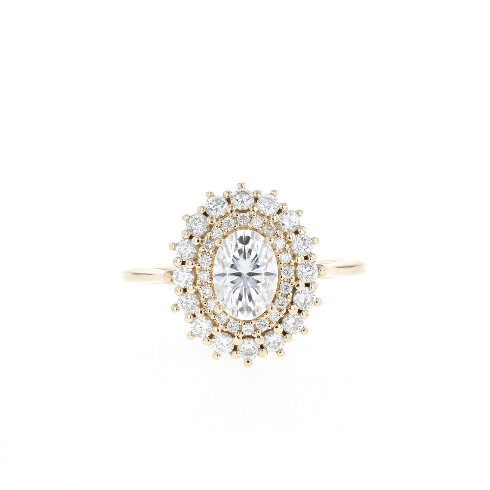 0.75CT Oval Cut Double Halo Moissanite Diamond Engagement Ring For Her