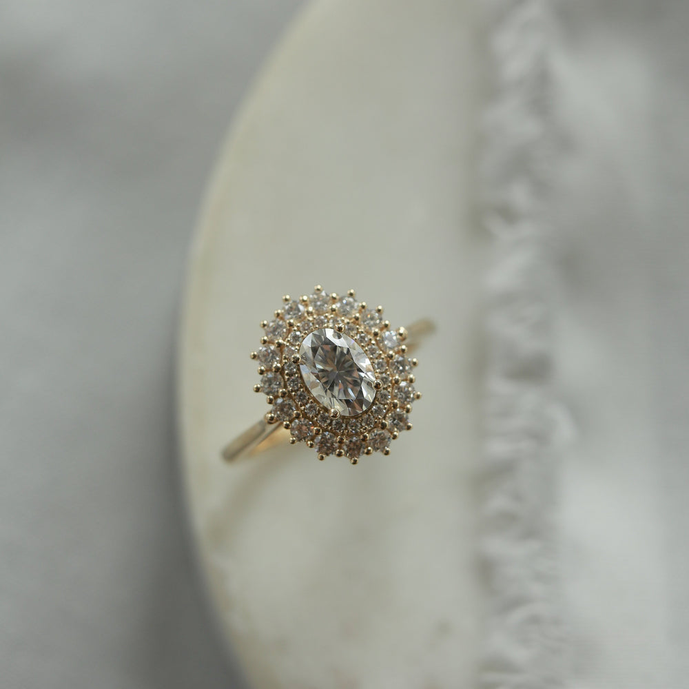 0.75CT Oval Cut Double Halo Moissanite Diamond Engagement Ring For Her