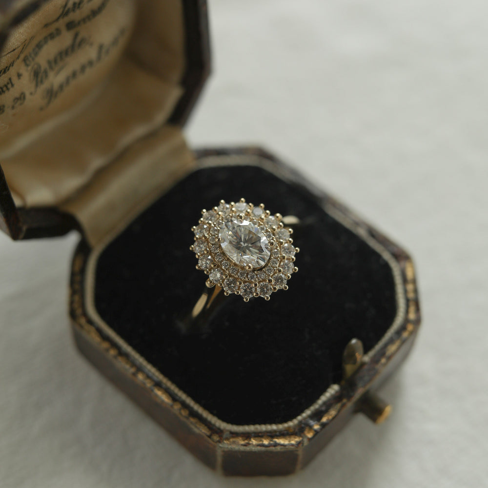 0.75CT Oval Cut Double Halo Moissanite Diamond Engagement Ring For Her