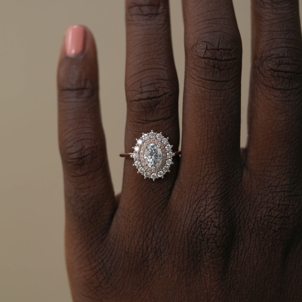 0.75CT Oval Cut Double Halo Moissanite Diamond Engagement Ring For Her