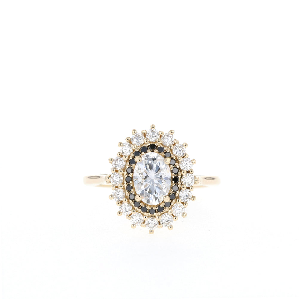 0.75CT Oval Moissanite Double Halo Diamond Engagement Ring