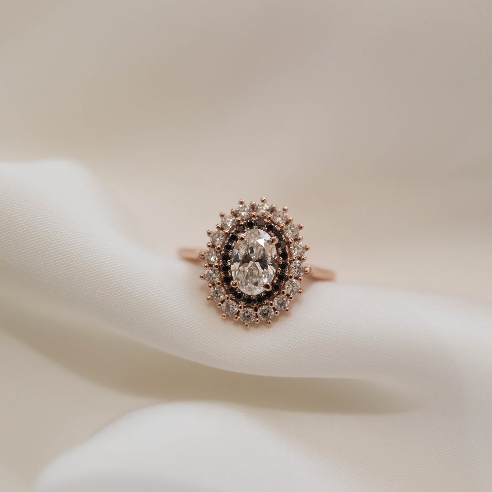 0.75CT Oval Moissanite Double Halo Diamond Engagement Ring