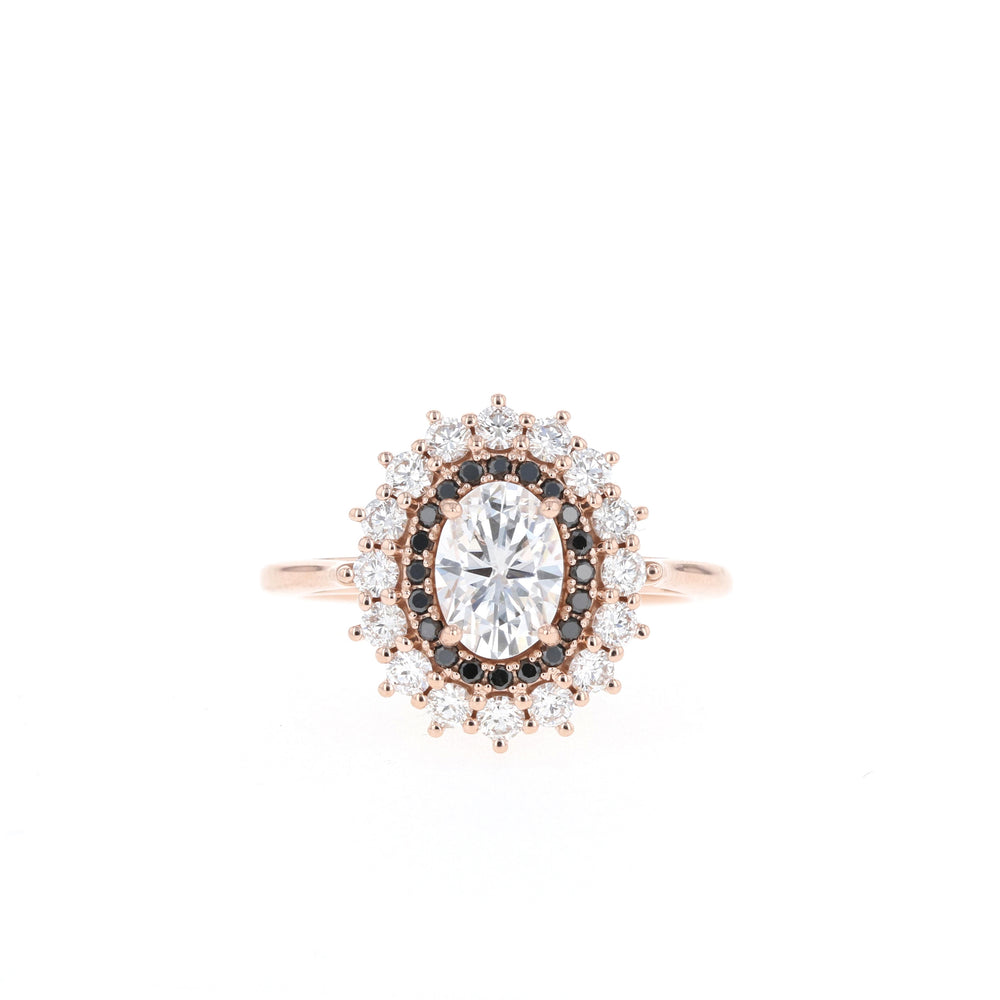 0.75CT Oval Moissanite Double Halo Diamond Engagement Ring