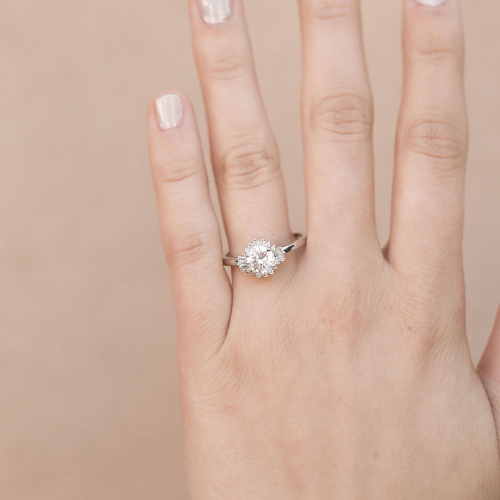1.05CT Round Cut Cluster Moissanite Diamond Engagement Ring