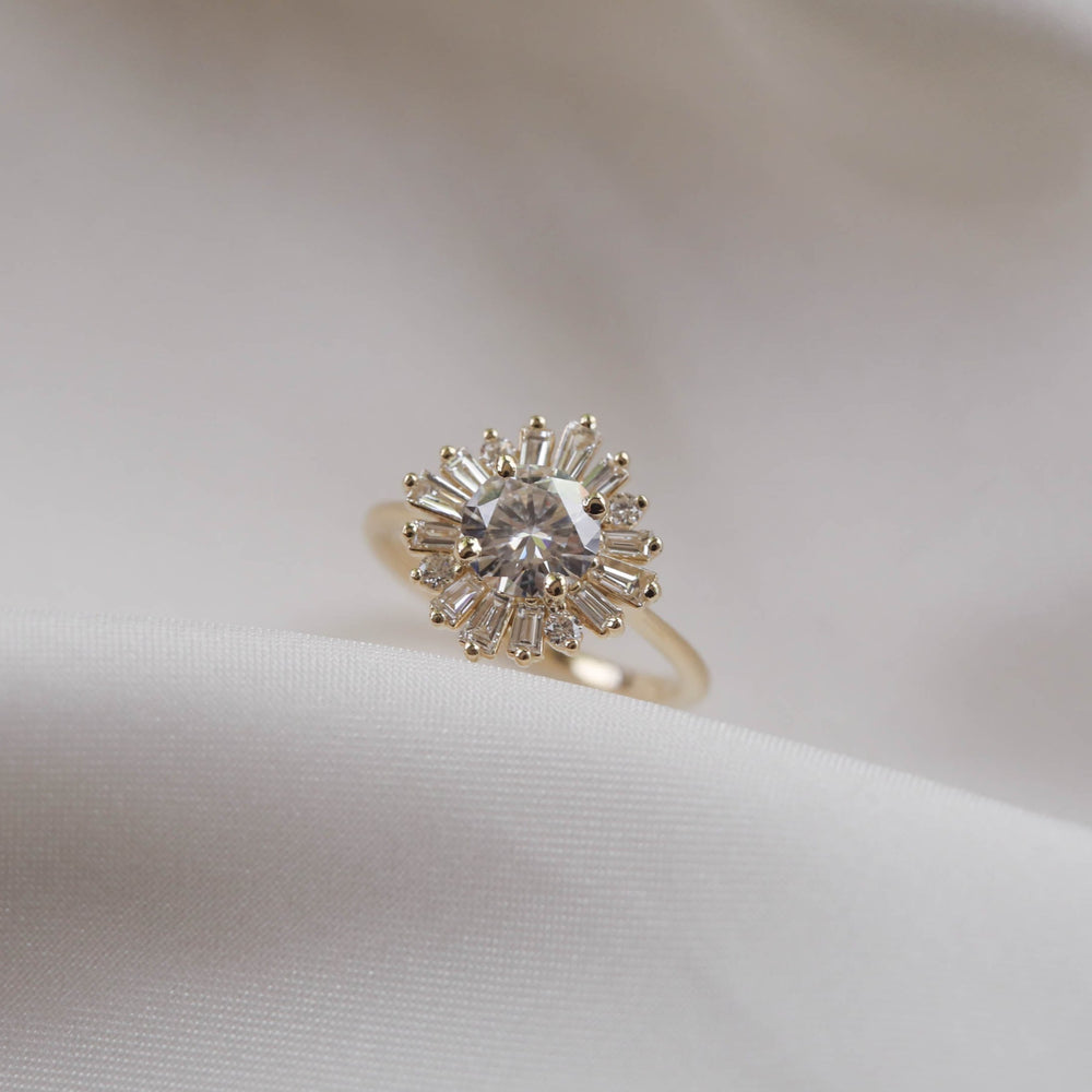 1.05CT Round Cut Cluster Moissanite Diamond Engagement Ring