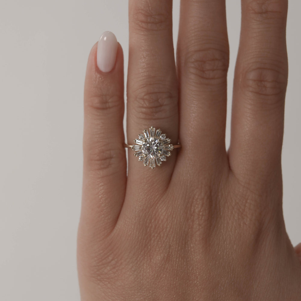 1.05CT Round Cut Cluster Moissanite Diamond Engagement Ring