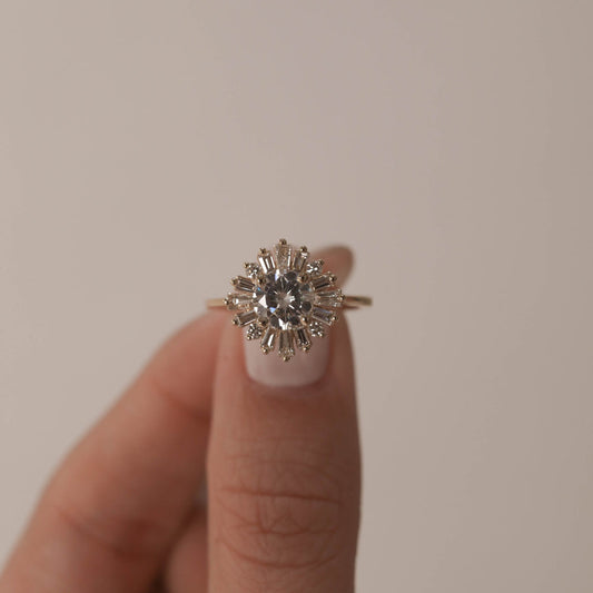 1.05CT Round Cut Cluster Moissanite Diamond Engagement Ring