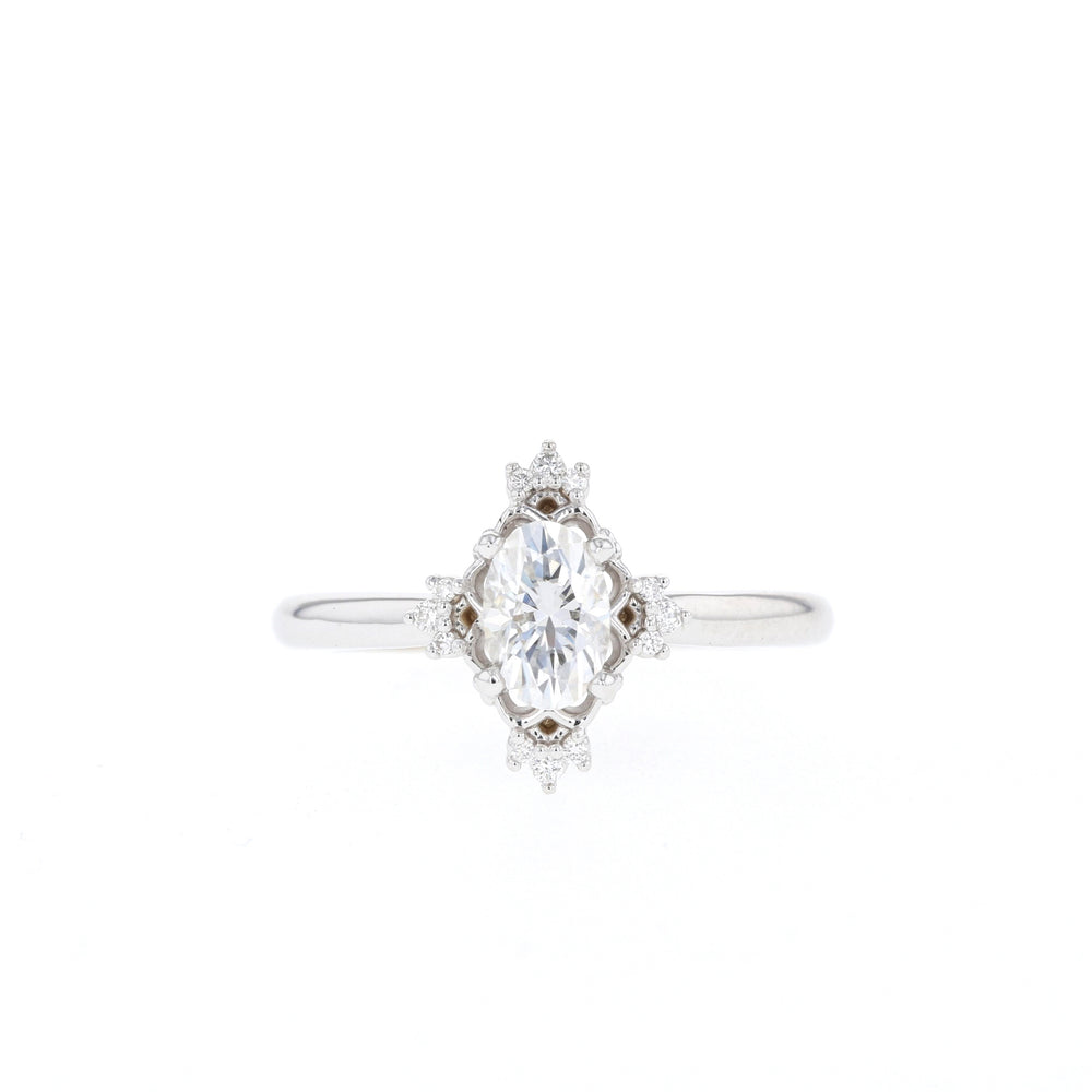 1.20CT Oval Moissanite Halo Cluster Diamond Engagement Ring