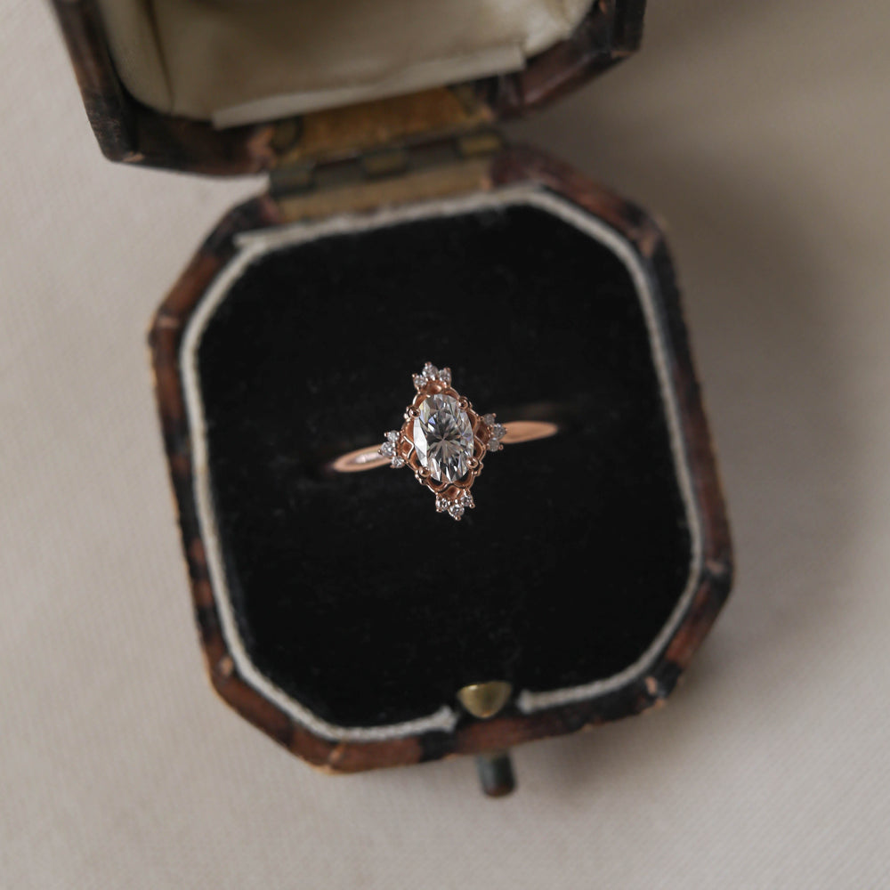 1.20CT Oval Moissanite Halo Cluster Diamond Engagement Ring