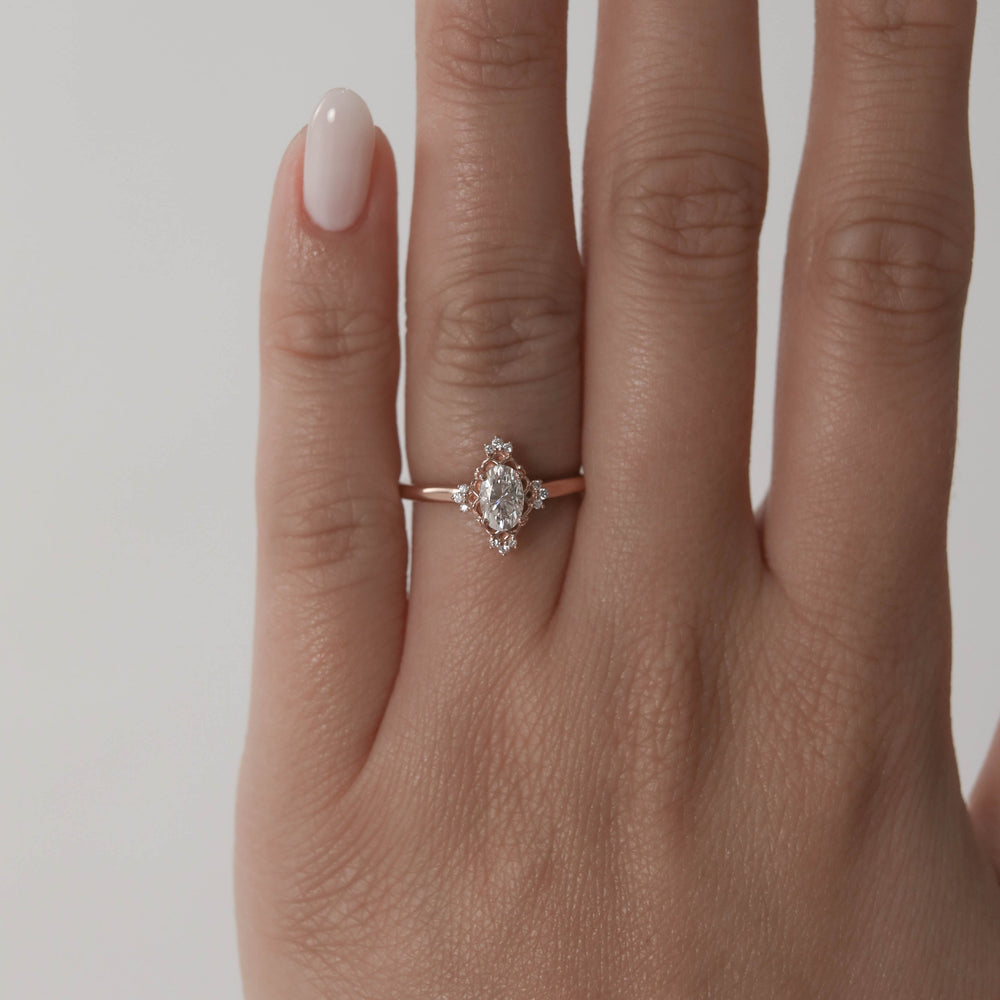 1.20CT Oval Moissanite Halo Cluster Diamond Engagement Ring