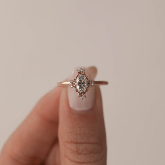 1.20CT Oval Moissanite Halo Cluster Diamond Engagement Ring