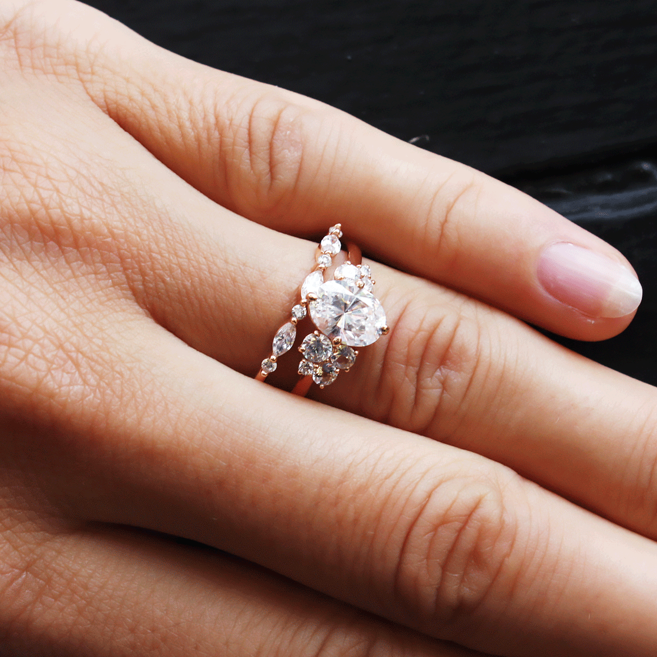 Marquise and Round Cut Half Eternity Wedding Band