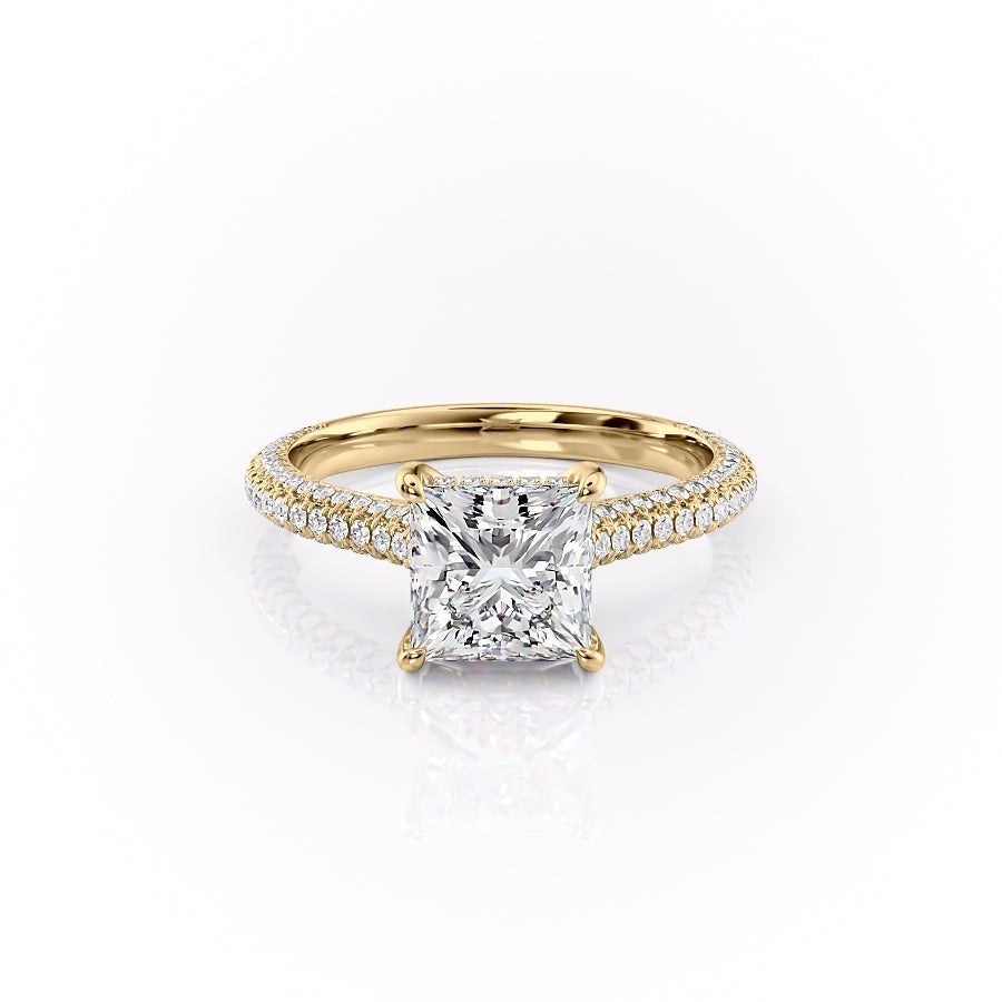 2.08 CT Princess Solitaire Triple Pave Setting Moissanite Engagement Ring