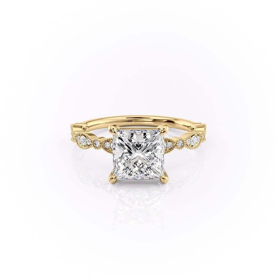 2.08 CT Princess Solitaire Milgrain Pave Moissanite Engagement Ring