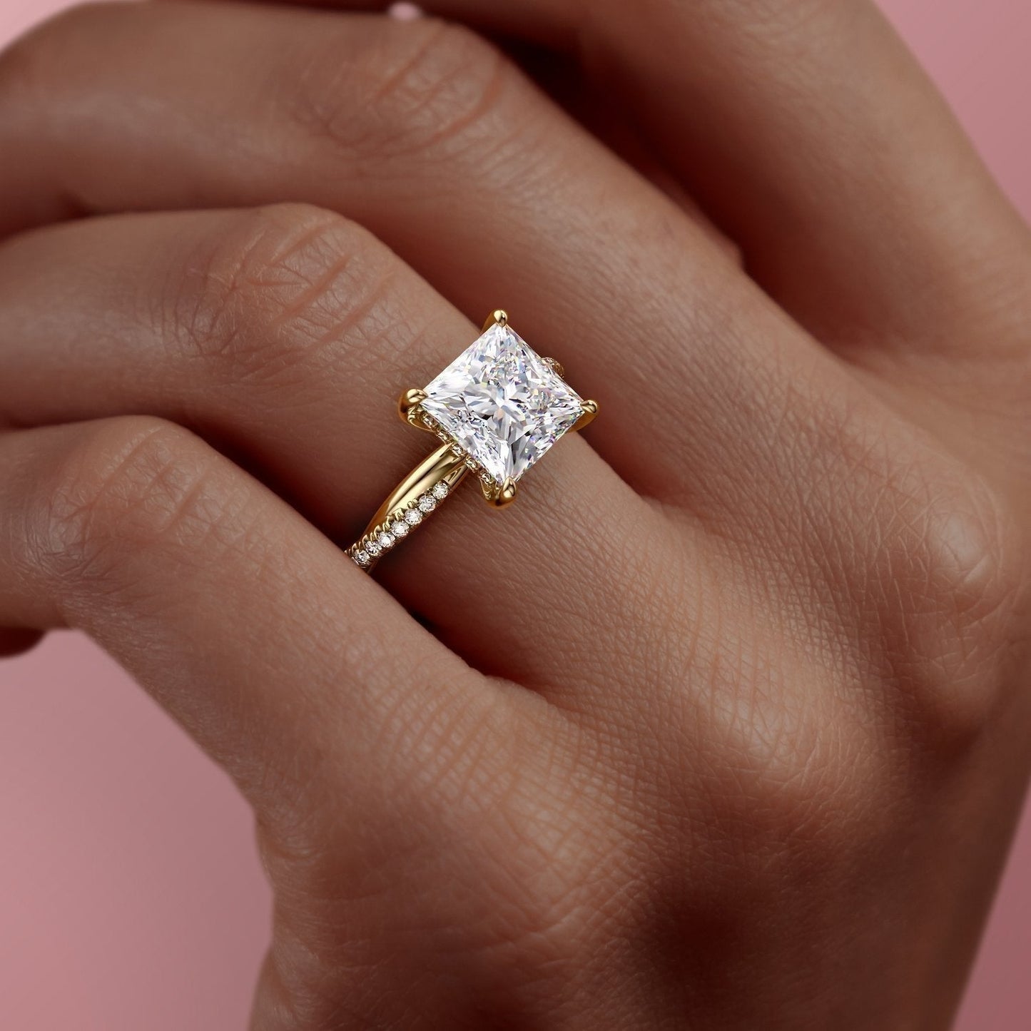 2.08CT Princess Cut Solitaire Twisted Pave Moissanite Engagement Ring