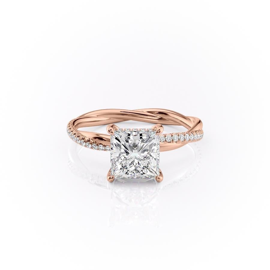 2.08CT Princess Cut Solitaire Twisted Pave Moissanite Engagement Ring