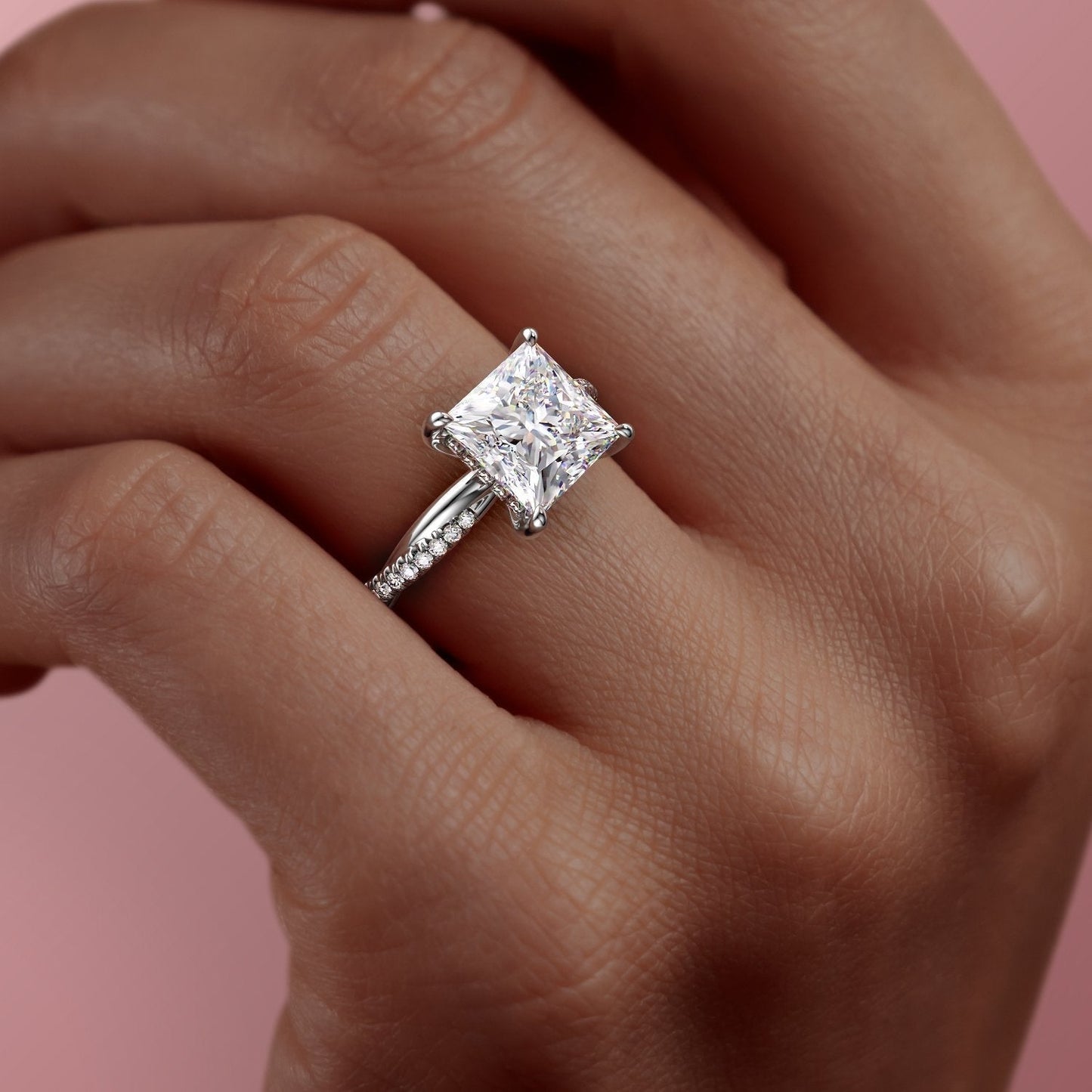 2.08CT Princess Cut Solitaire Twisted Pave Moissanite Engagement Ring
