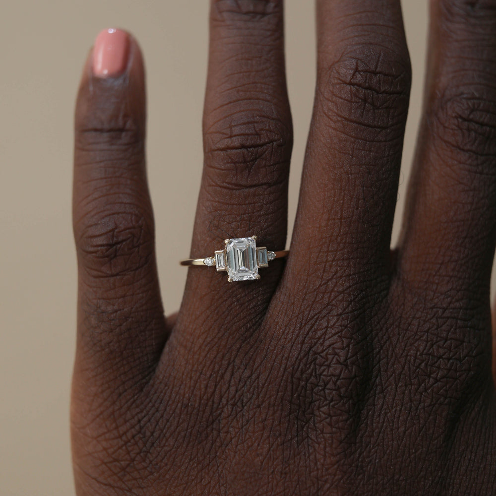 1.10CT Emerald Cut Moissanite Five Stone Diamond Engagement Ring