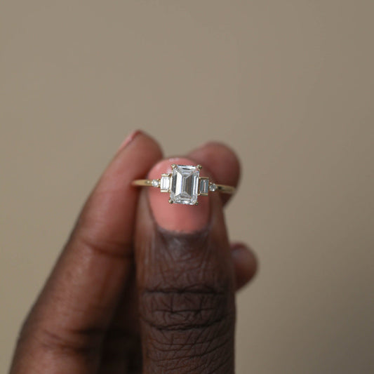 1.10CT Emerald Cut Moissanite Five Stone Diamond Engagement Ring