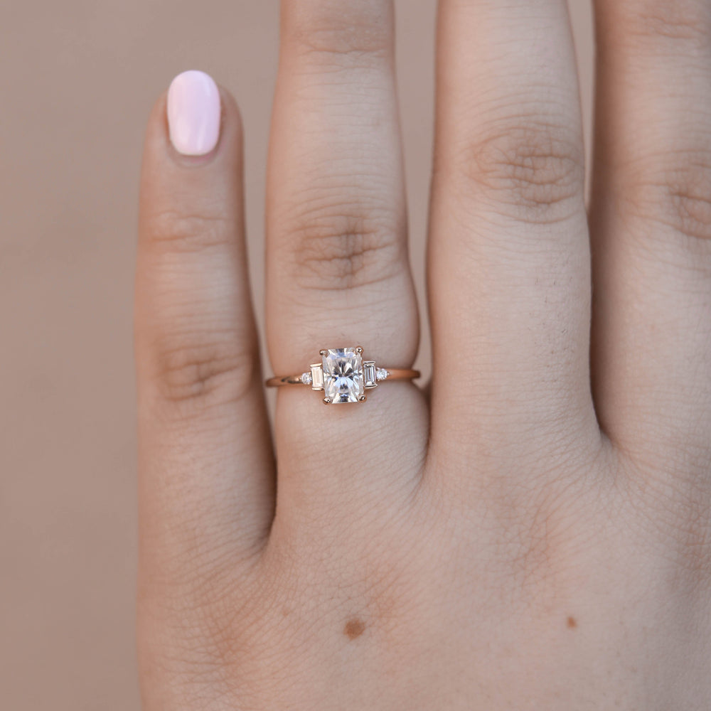 1.10CT Emerald Cut Moissanite Five Stone Diamond Engagement Ring
