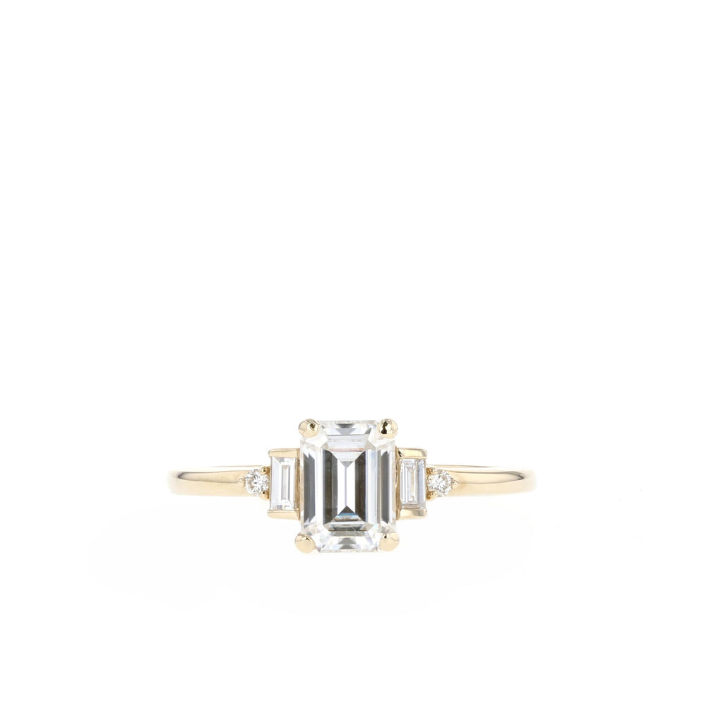 1.10CT Emerald Cut Moissanite Five Stone Diamond Engagement Ring