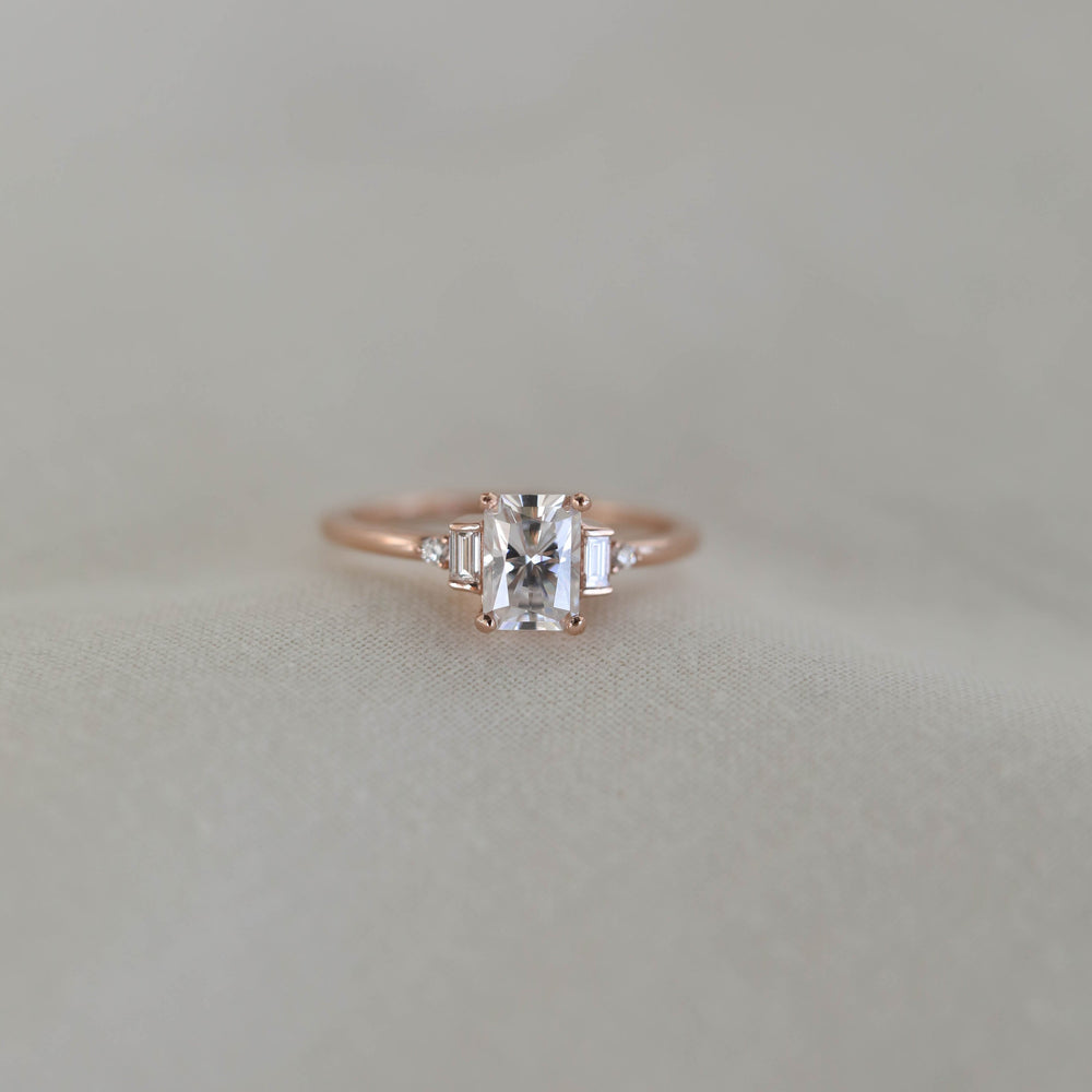 1.10CT Emerald Cut Moissanite Five Stone Diamond Engagement Ring