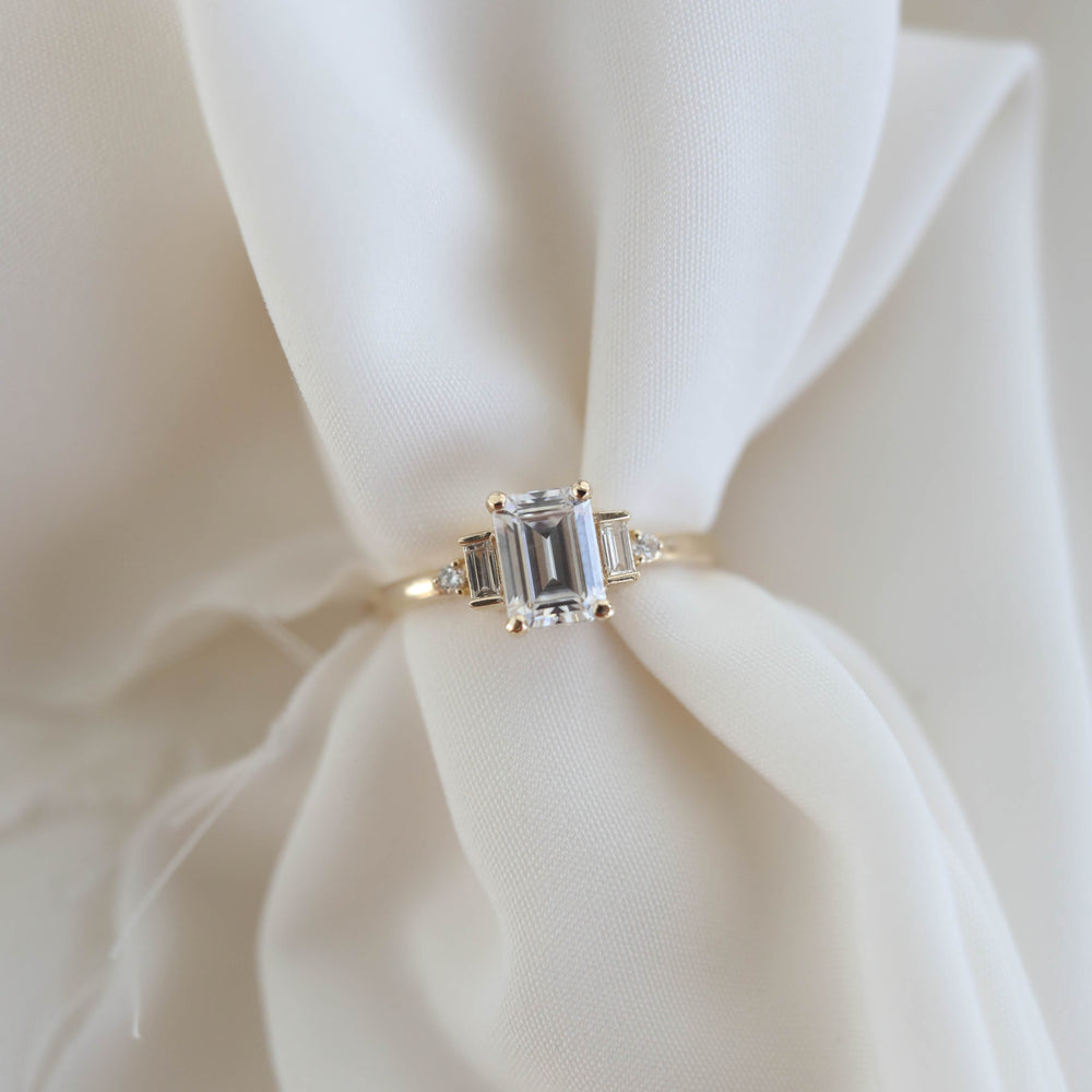 1.10CT Emerald Cut Moissanite Five Stone Diamond Engagement Ring
