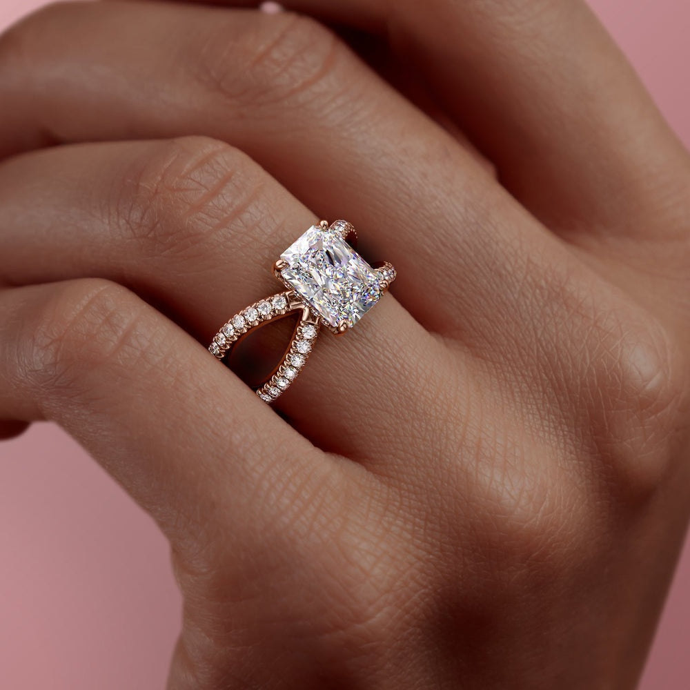 2.0 CT Radiant Cut Solitaire Split Shank Setting Moissanite Engagement Ring
