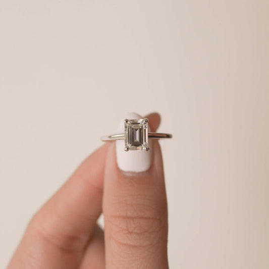 1.7ct Emerald Cut Moissanite Solitaire Diamond Engagement Ring