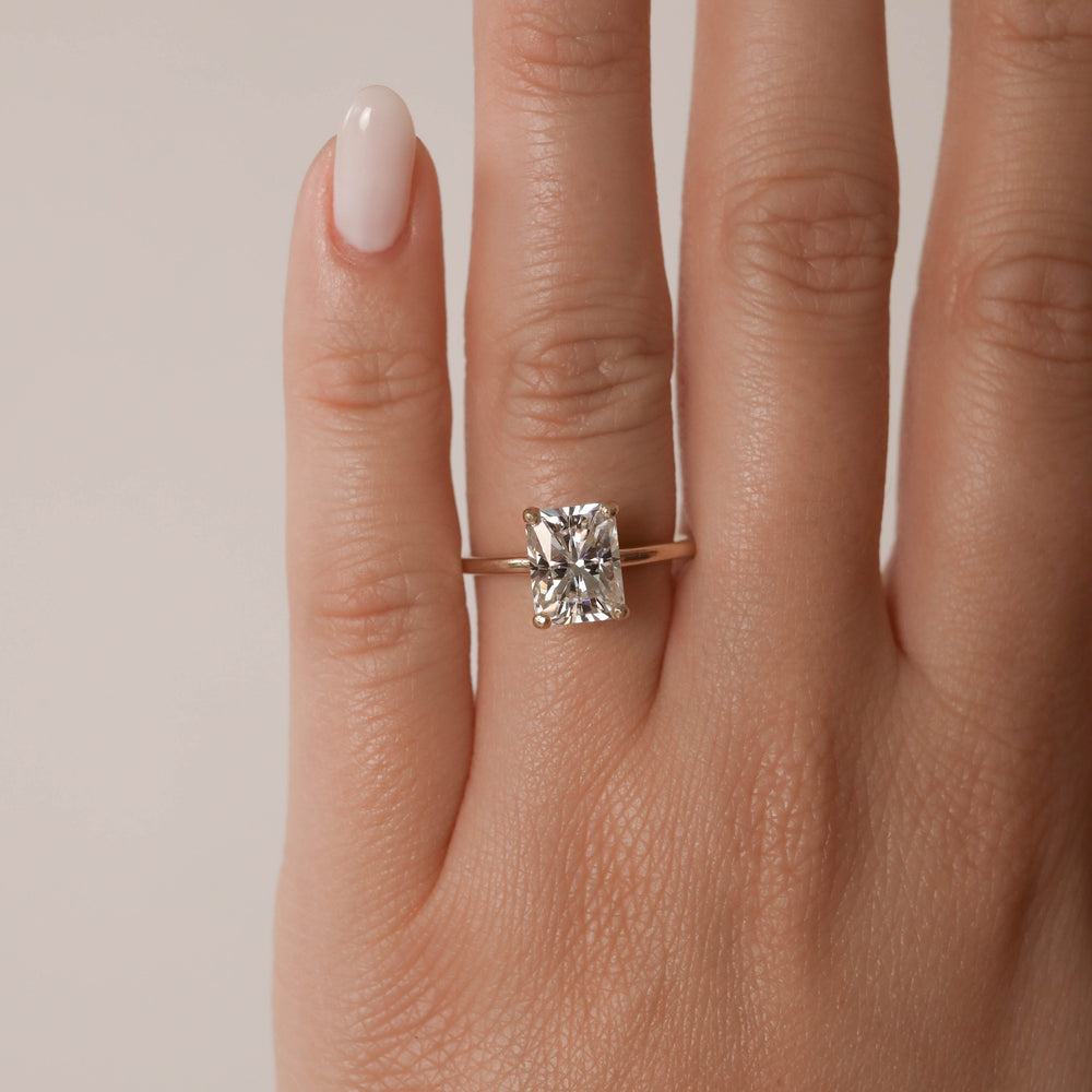 1.7ct Emerald Cut Moissanite Solitaire Diamond Engagement Ring