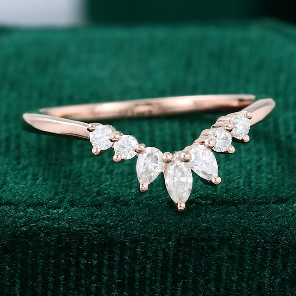 0.27 Round, Pear & Marquise Moissanite Curved Wedding Band