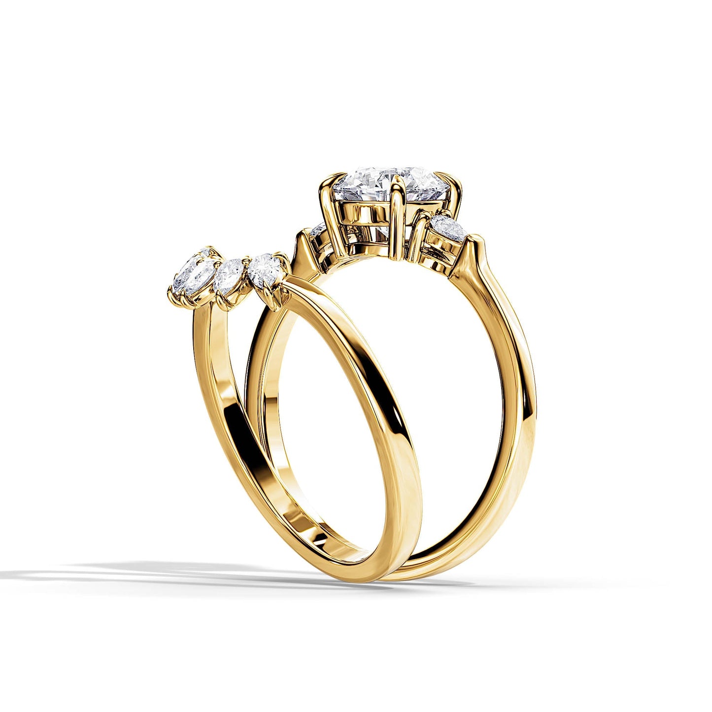 1.0 CT Round Moissanite Three Stone Bridal Ring Set