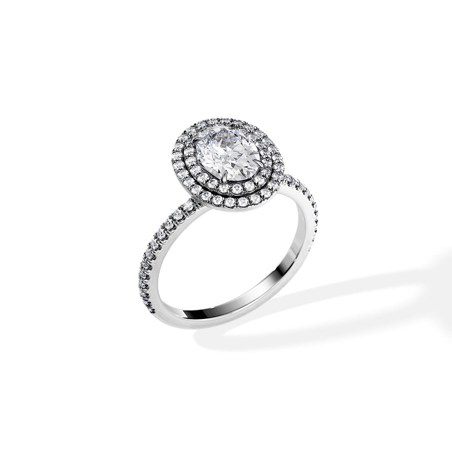 1.0 CT Oval Cut Moissanite Double Halo & Pave Engagement Ring