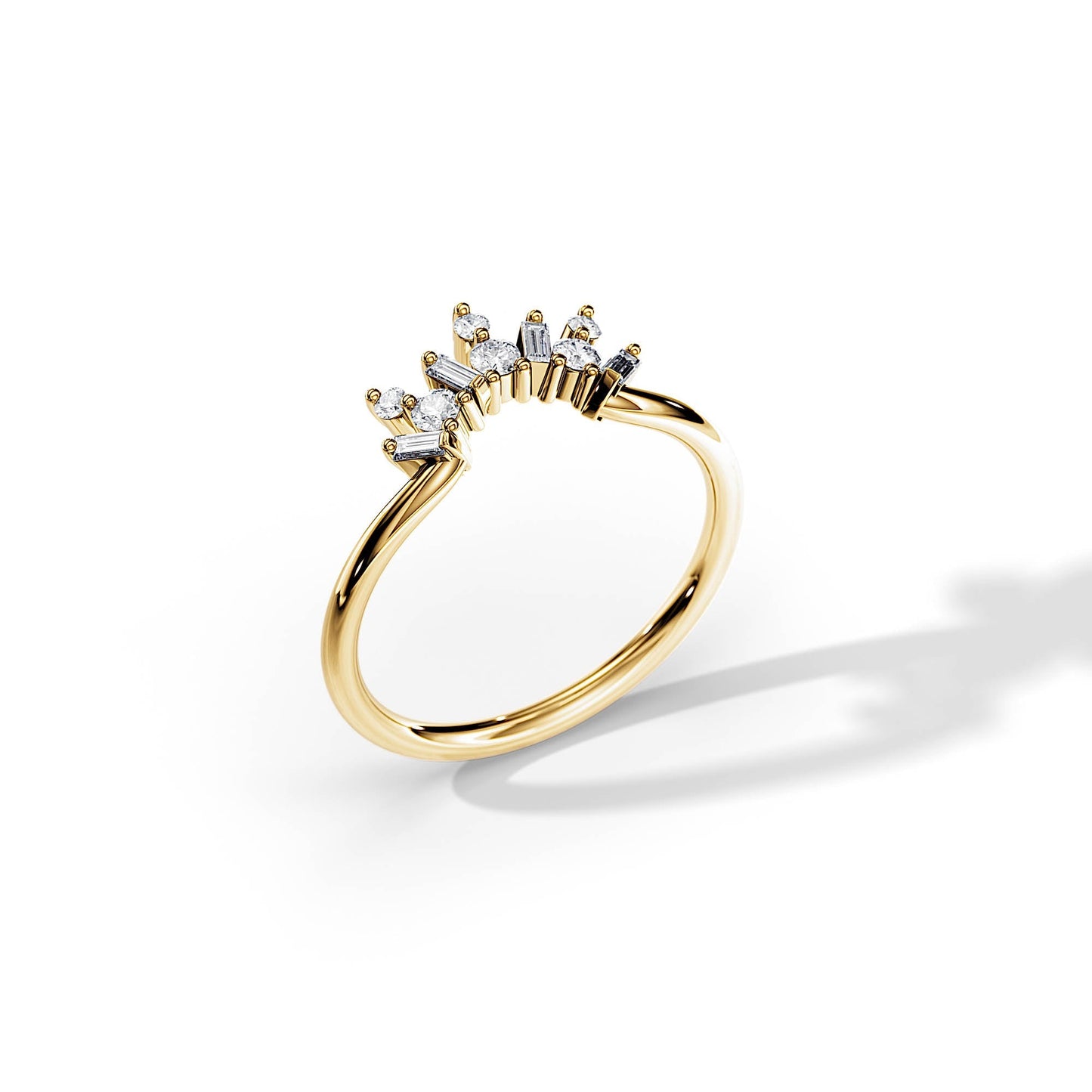 0.33 TCW Baguette/ Round Curved Wedding Band