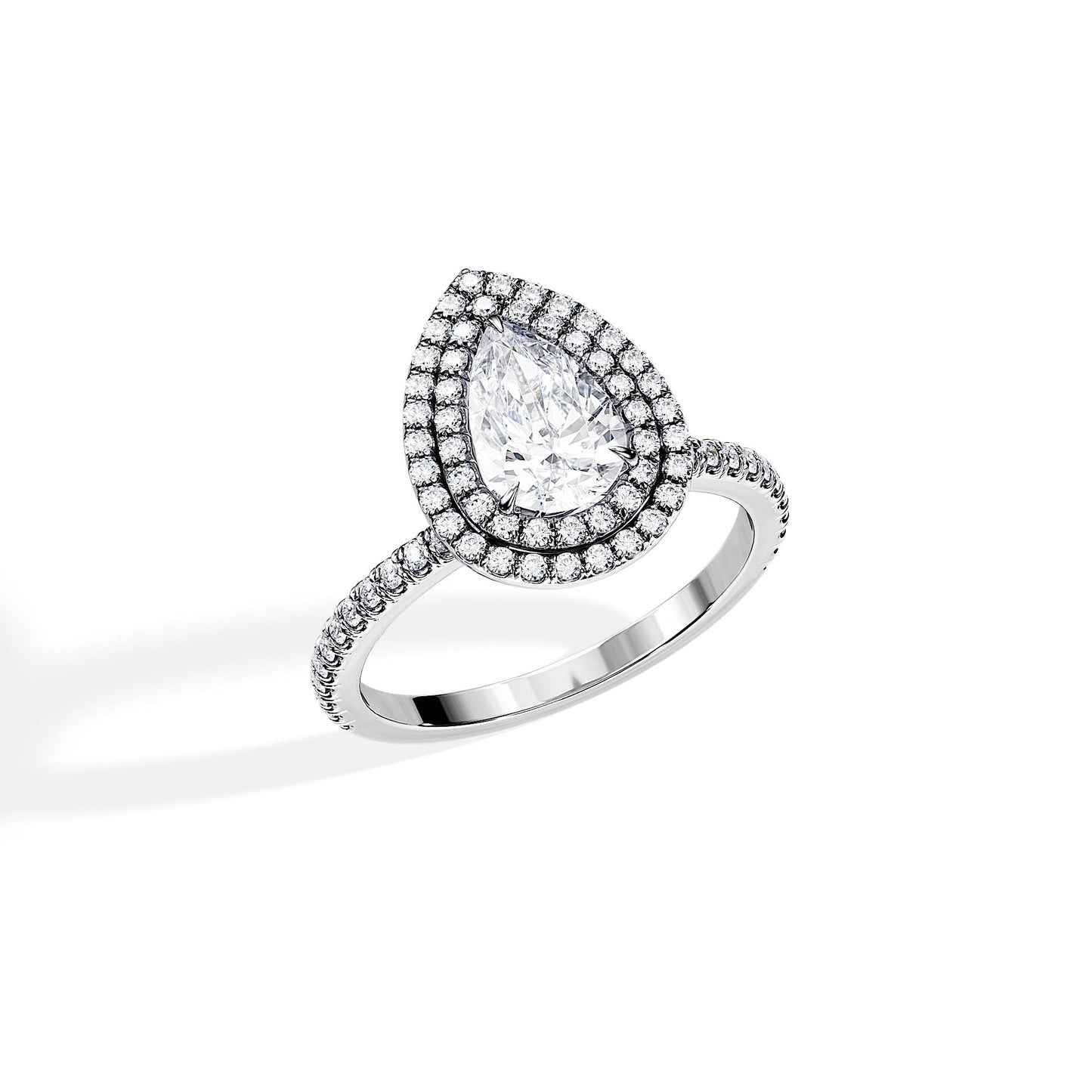 1.0 CT Double Halo Pear Cut Moissanite Pave Engagement Ring