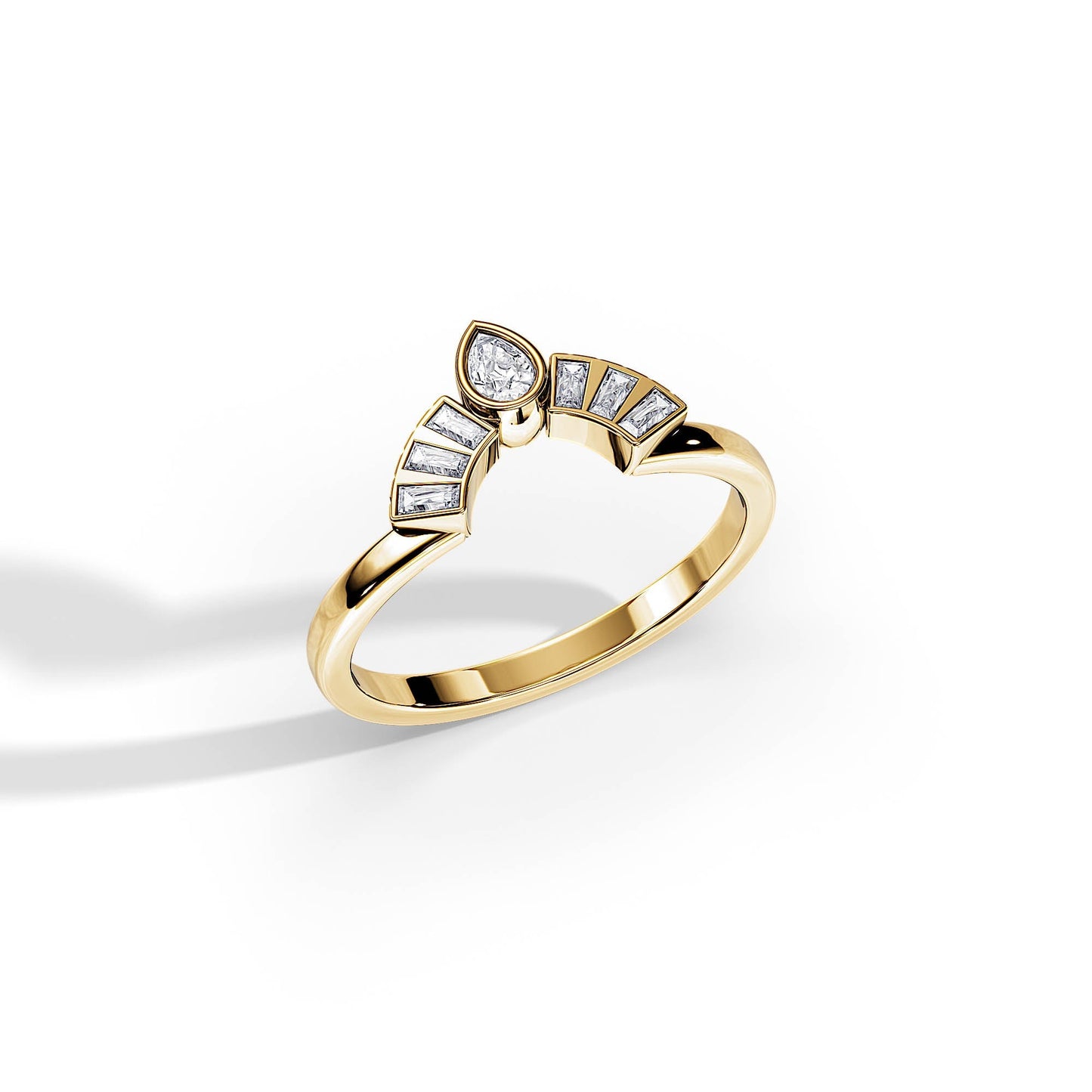 0.35 TCW Pear / Baguette Crown Moissanite Wedding Band